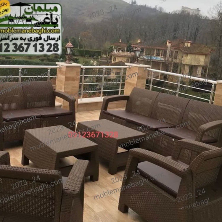 ست مبل حصیری مبلمان باغی (7نفره )