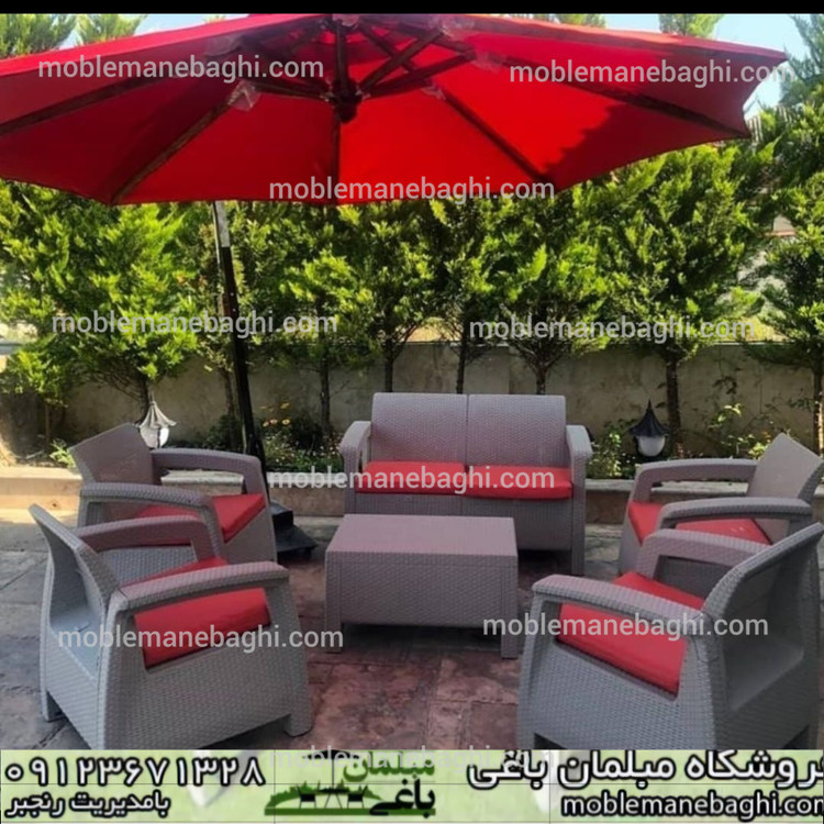 ست مبل حصیری مبلمان باغی (7نفره )